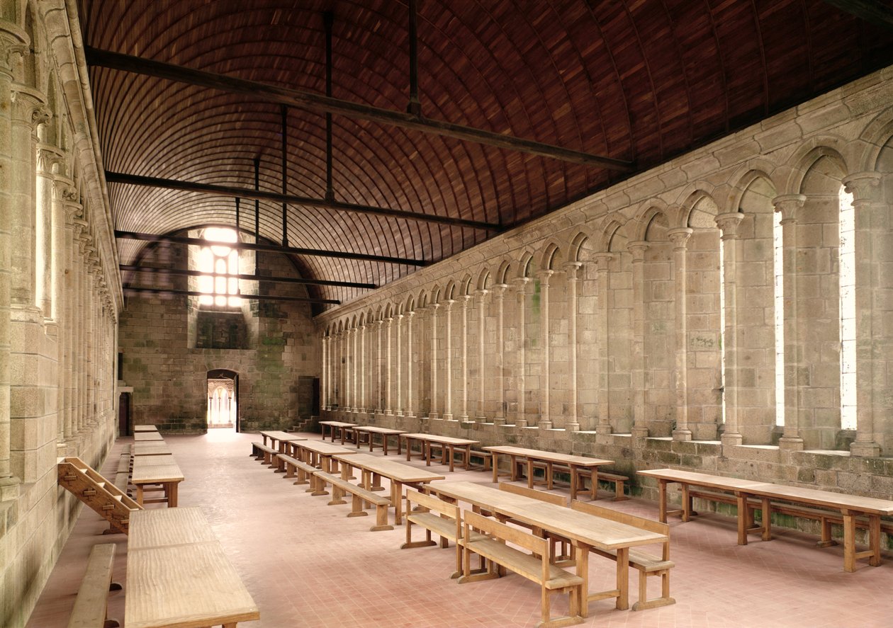 The Monks Refectory, interiörvy av klostret, 1217 av French School