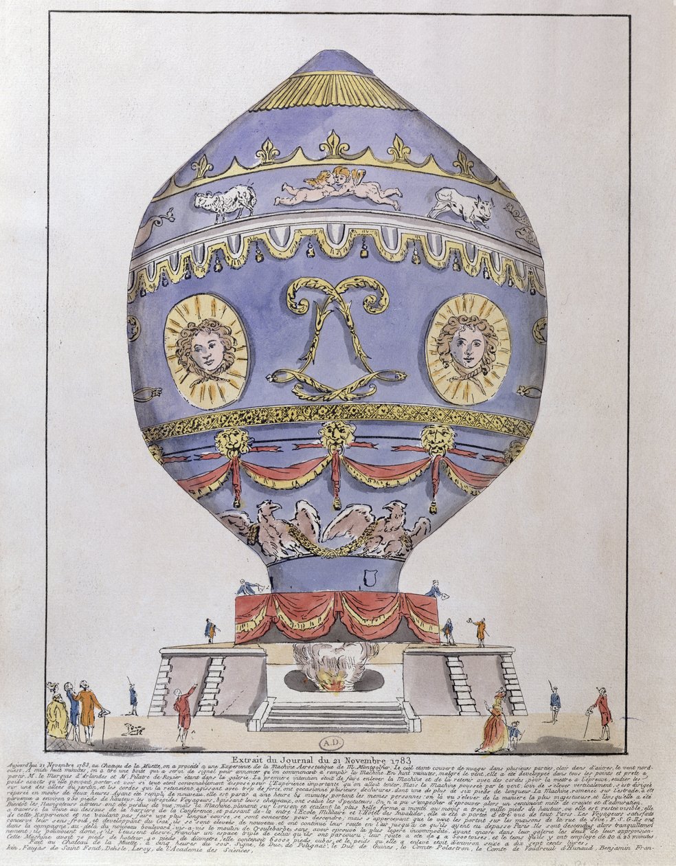 Montgolfier Brothers ballongexperiment på Chateau de la Muette, 21 november 1783 av French School