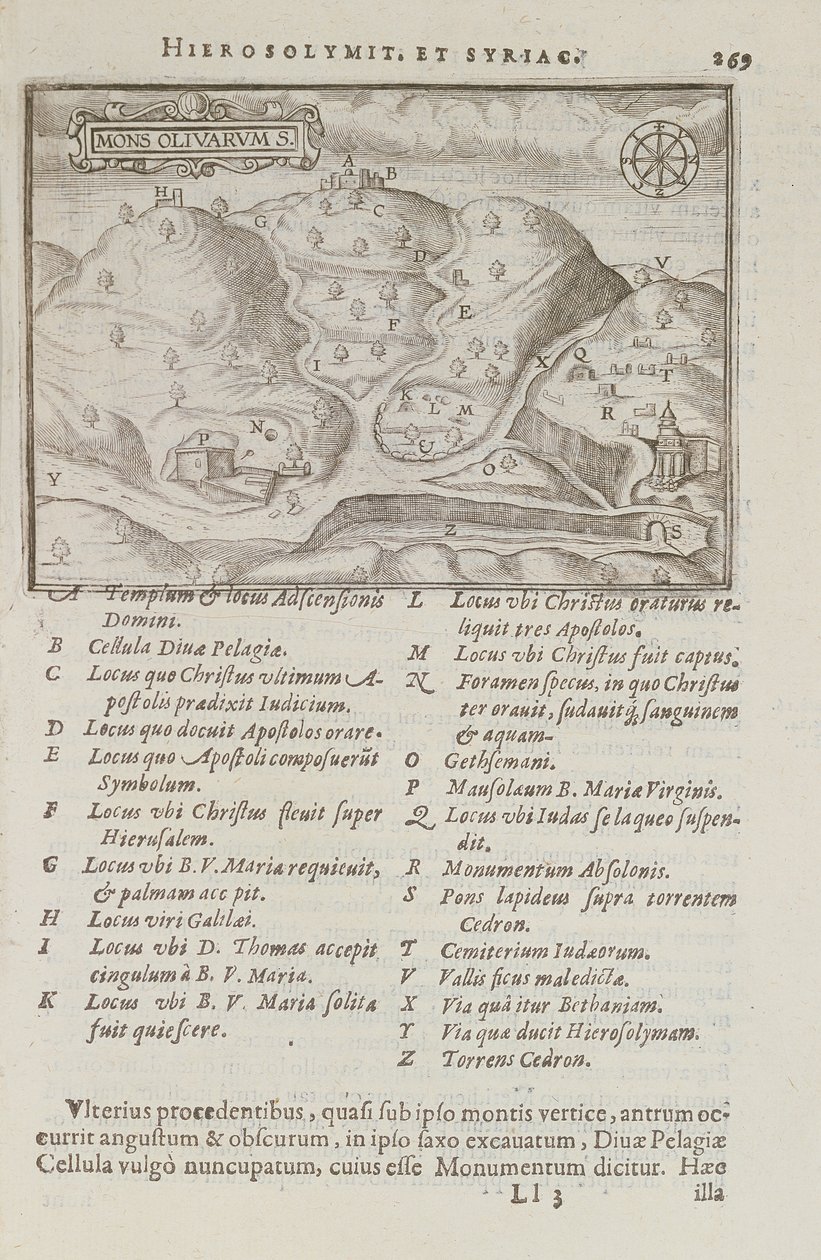 Oljeberget, Jerusalem, från Itinerarium Hierosolymitanum, av J. Cotovico, 1619 av French School