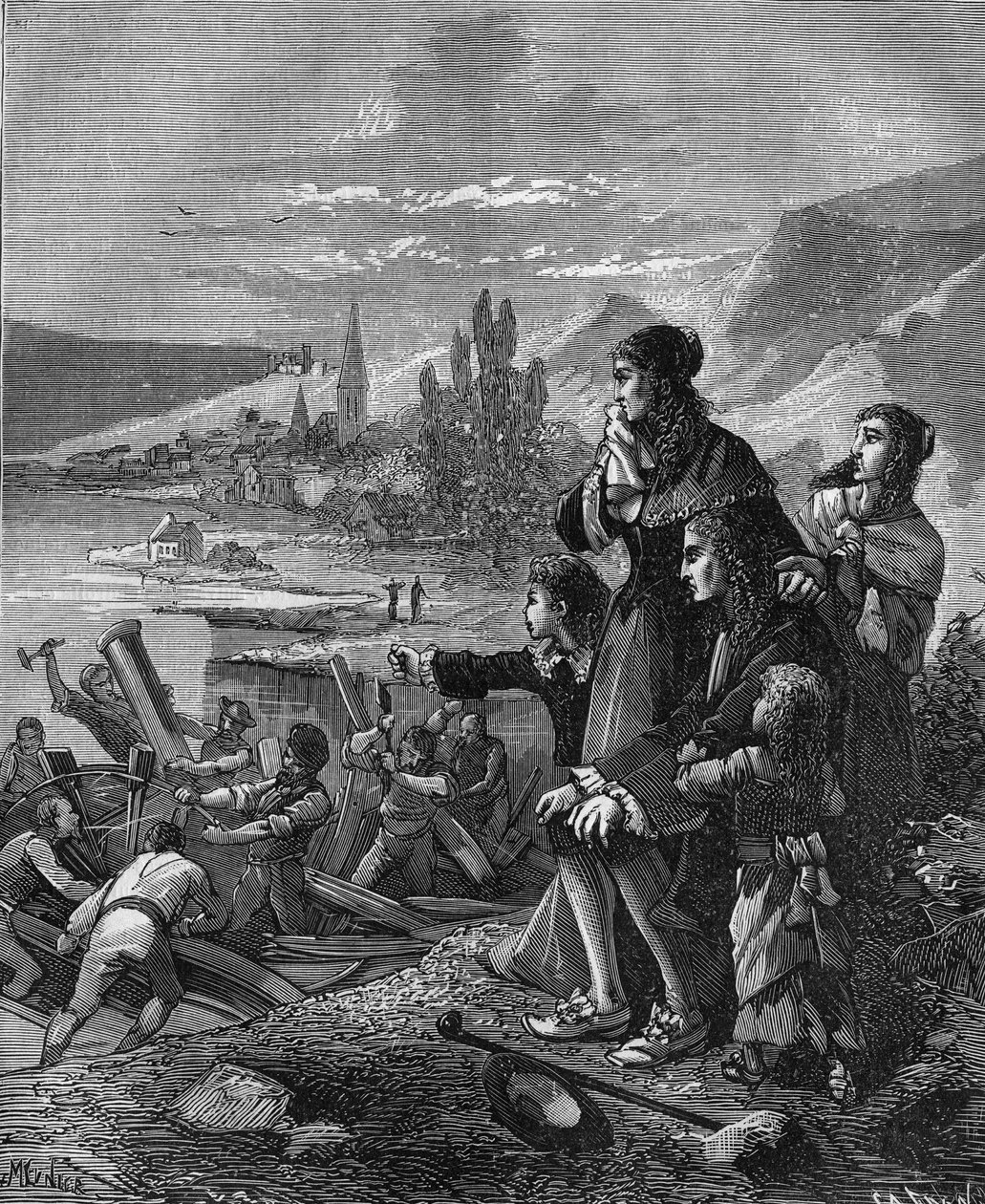 Munden-sjömännen förstörde "ångbåten" av Denis Papin (1647-1712), en fransk fysiker och uppfinnare. av French School