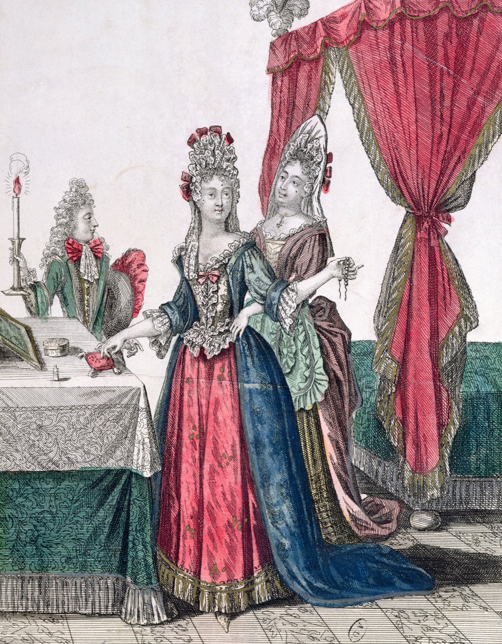 Natten, damen går och lägger sig, 1600-talets andra hälft (färgstick) av French School