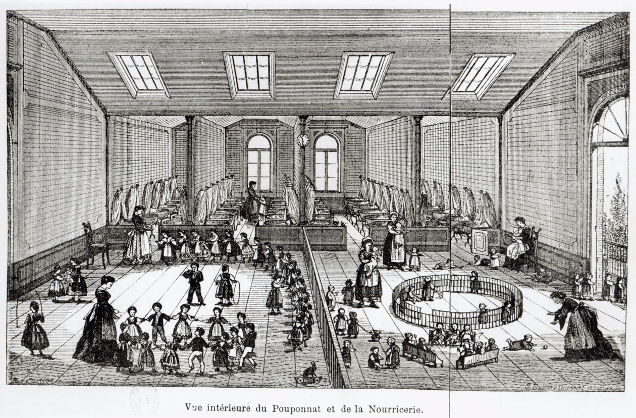 The Nursery in the Familistery of Guise, från Solutions Sociales av Jean-Baptiste Andre Godin (1817-88), Paris, 1871 av French School
