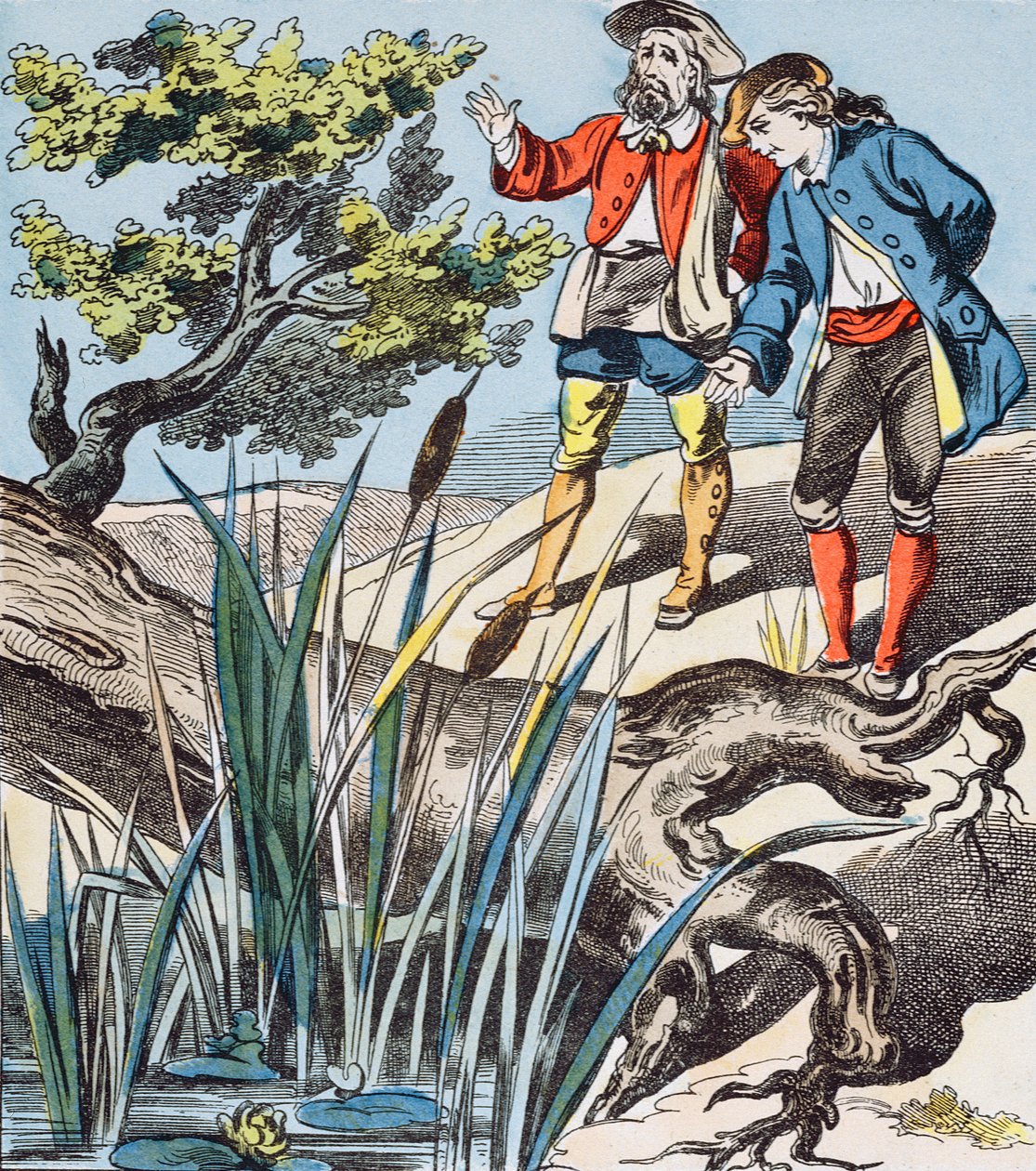 Eken och vassen, illustration från Fables de La Fontaine av French School