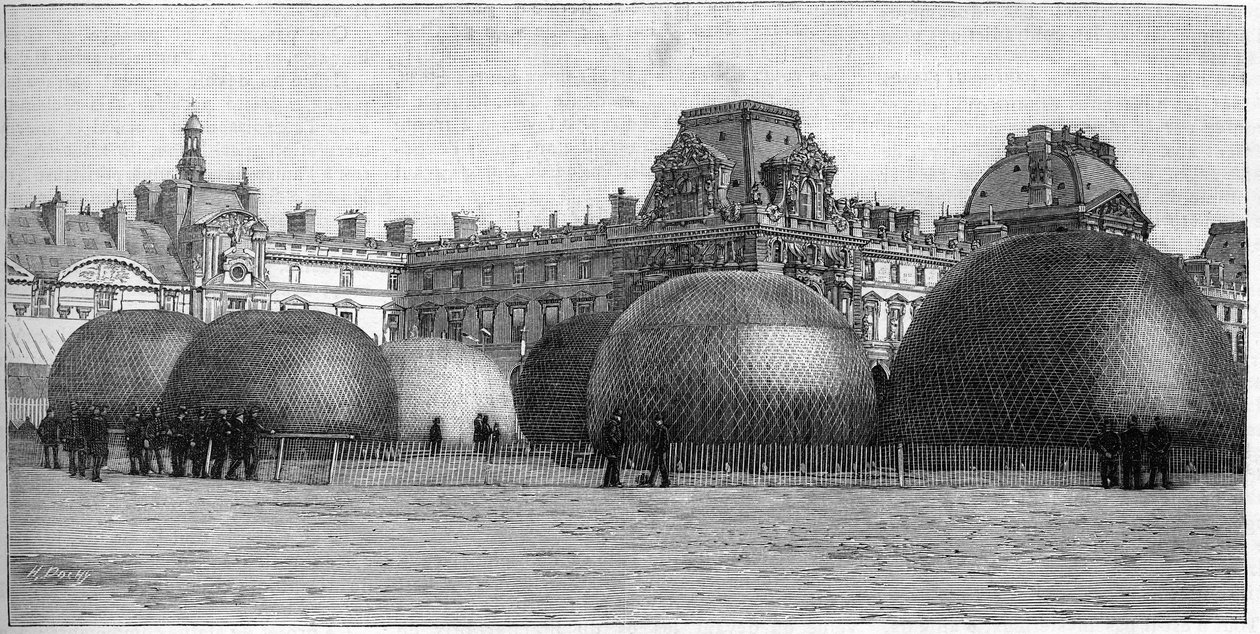 Parc des ballonger som sattes upp på Tuilerierna under festivalen i Paris 1888. av French School