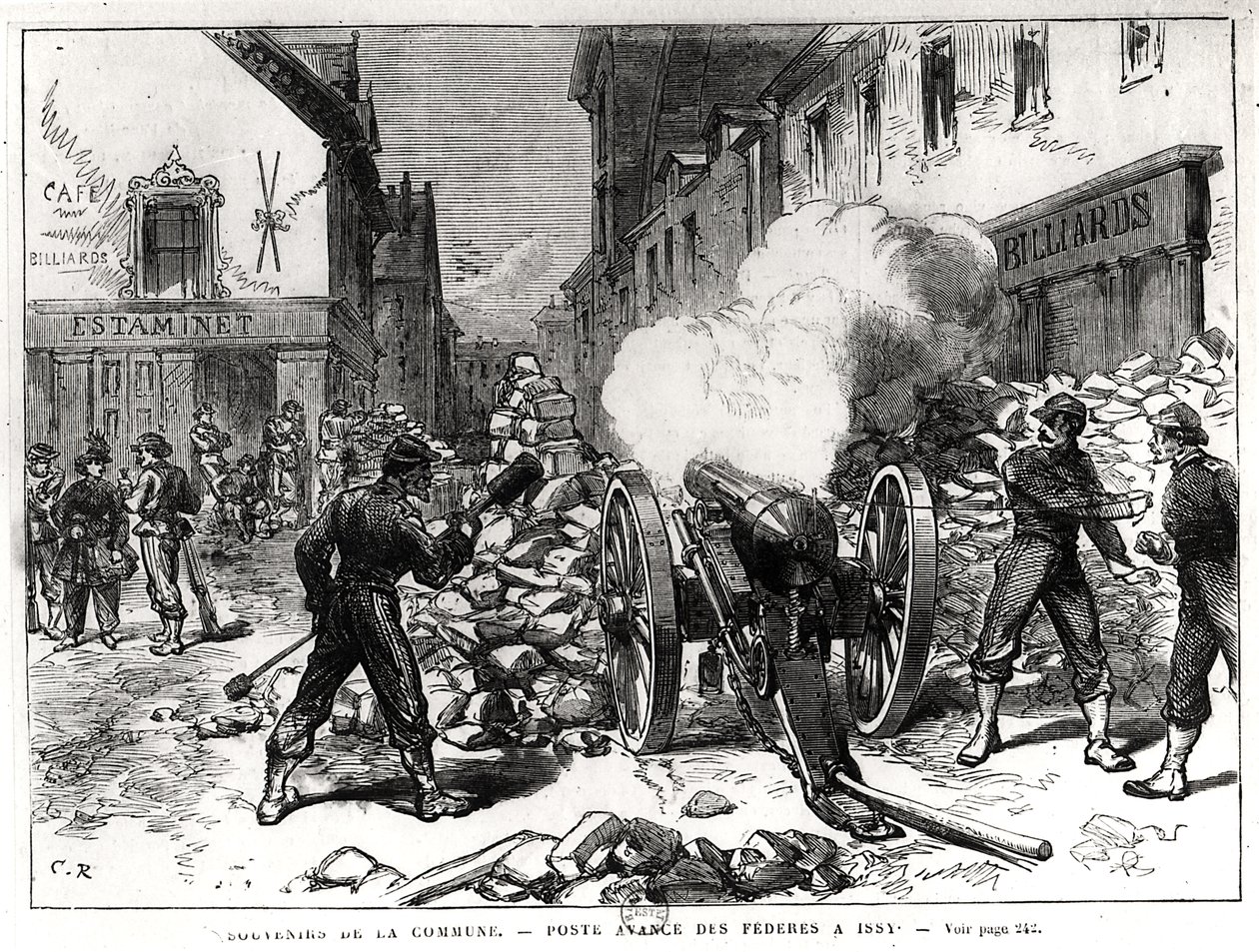 Pariskommunen: En barrikad i Issy, 2 maj 1871 (gravyr) (bw foto) av French School