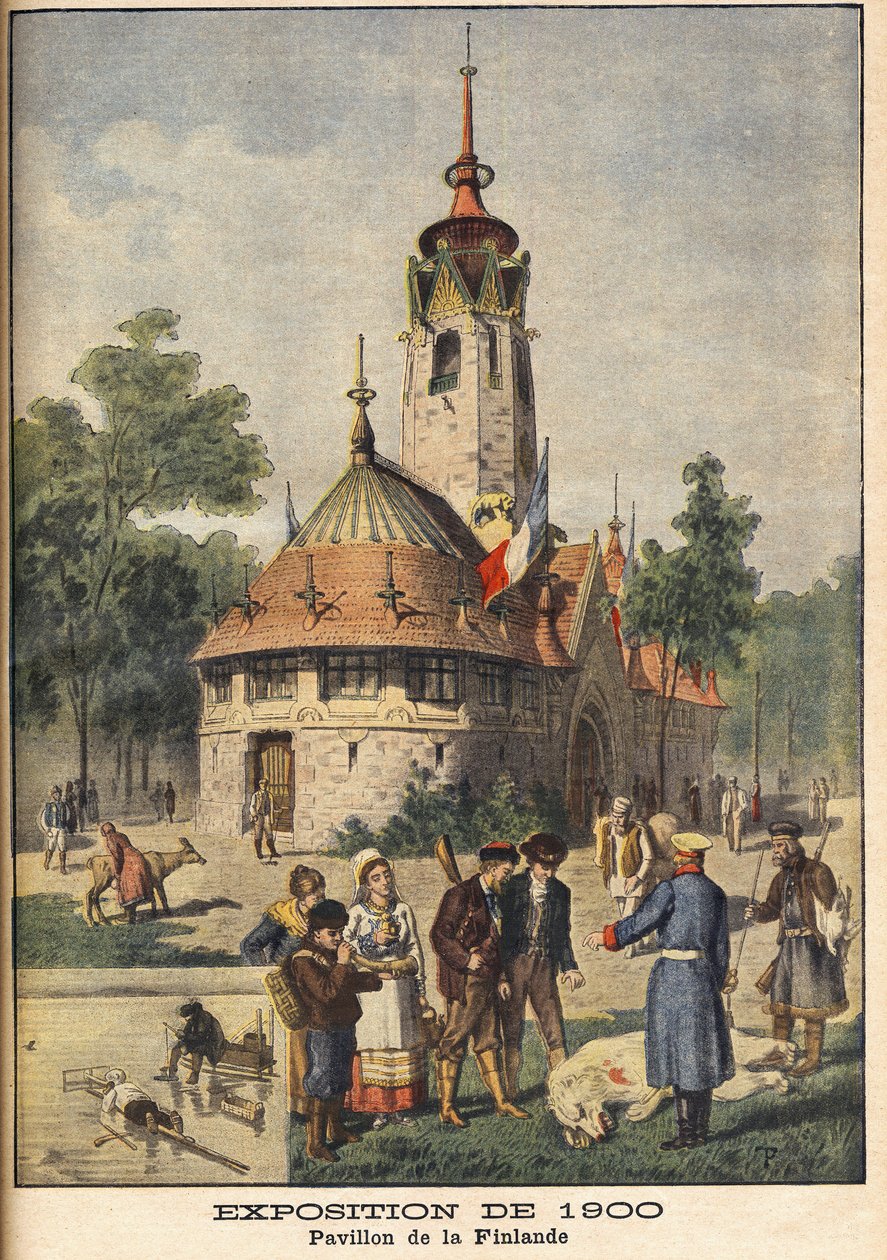 Finlands paviljong vid Exposition Universelle 1900 i Paris - Illustration för Le petit Journal, 21 oktober 1900. av French School
