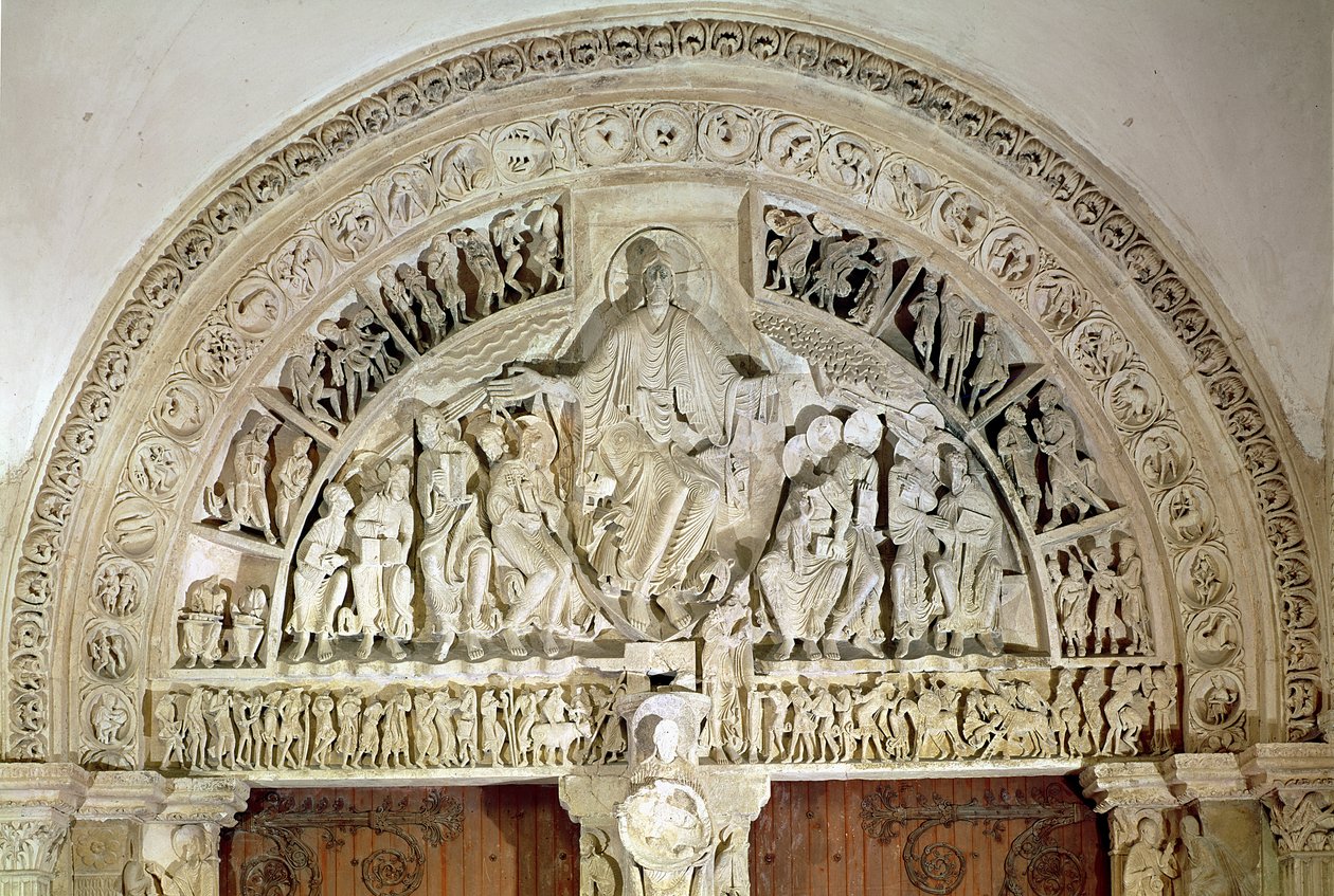 Pingstdagen, från centralportalens tympanon, c.1120 av French School