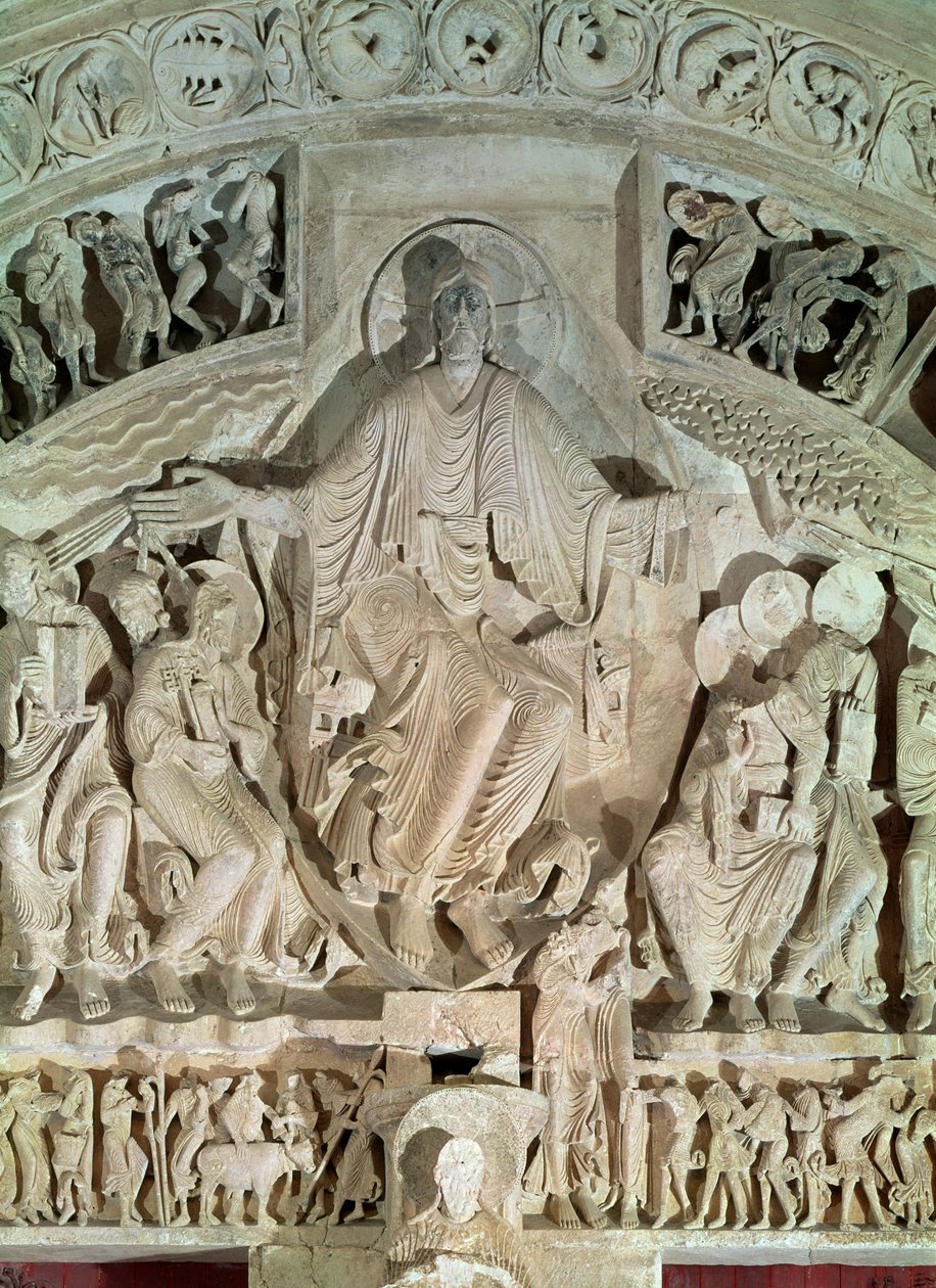 Pingstdagen, från centralportalens tympanon, c.1120 av French School