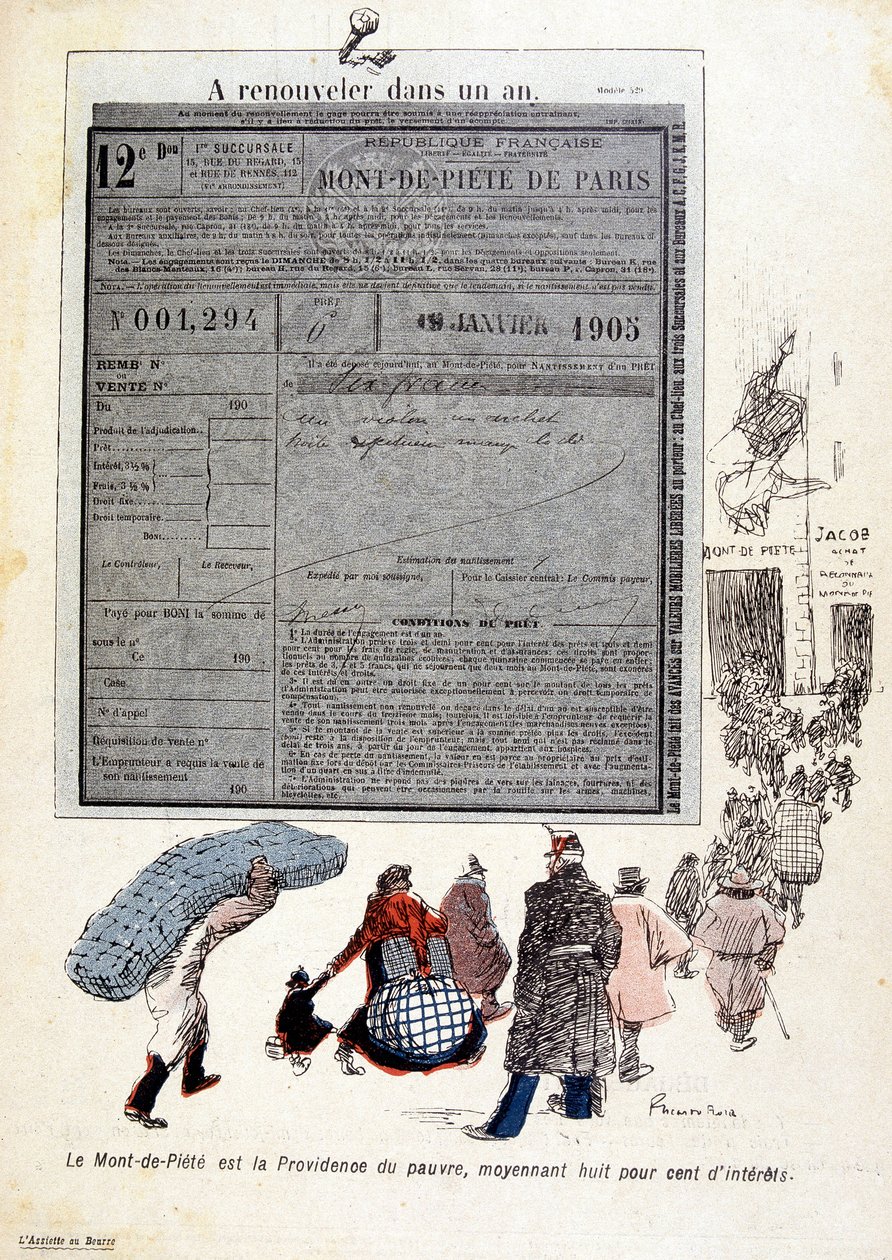 The Piety Mountain: The Piety Mountain är försörjningen för de fattiga, för åtta hundra procent av intressen - i "The Butter Plate"" n¡du 03/06/1905 av French School
