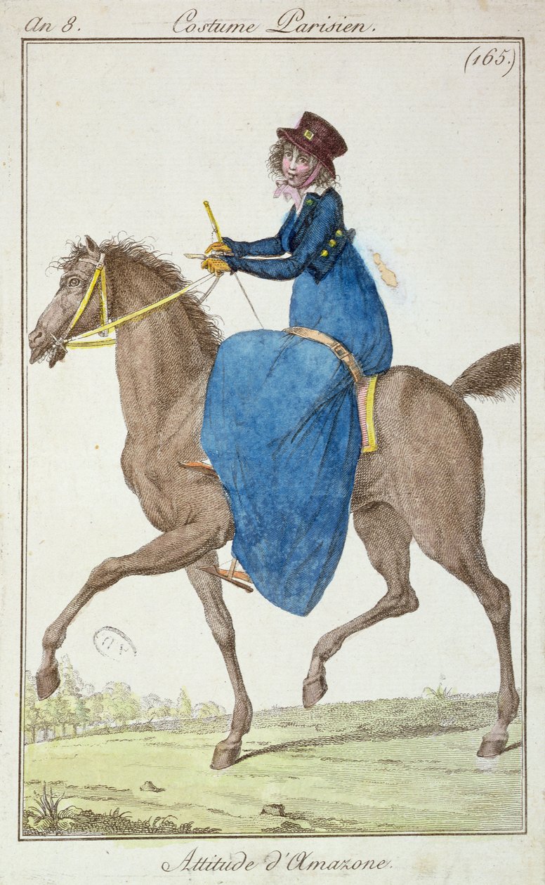 The Pose of the Amazon, modetallrik från Costumes Parisiens, 1800 av French School