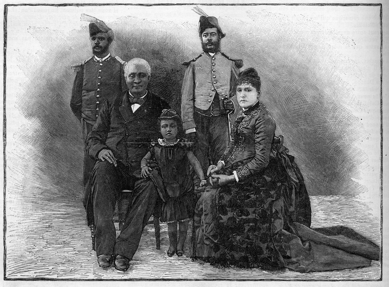Haitis president Etienne Felicite Solomon (1820-1888) med sin familj och medhjälpare. av French School