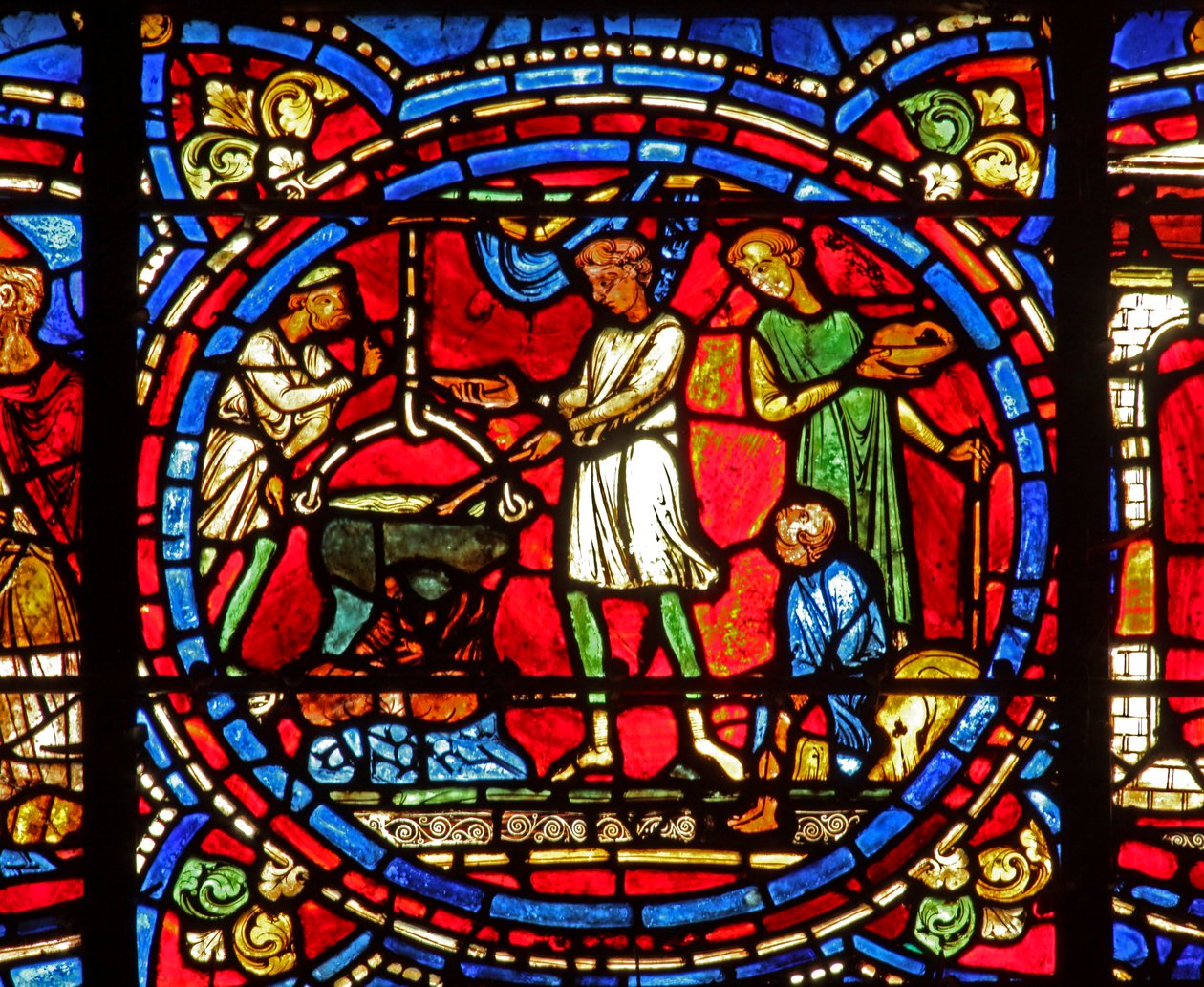 The Prodigal Son-fönstret: förbereder måltiden (w35) av French School