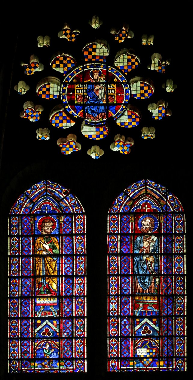 Profeten Hosea; en annan figur, Mauclercs armar; Virgin & Child ovan (w120) av French School