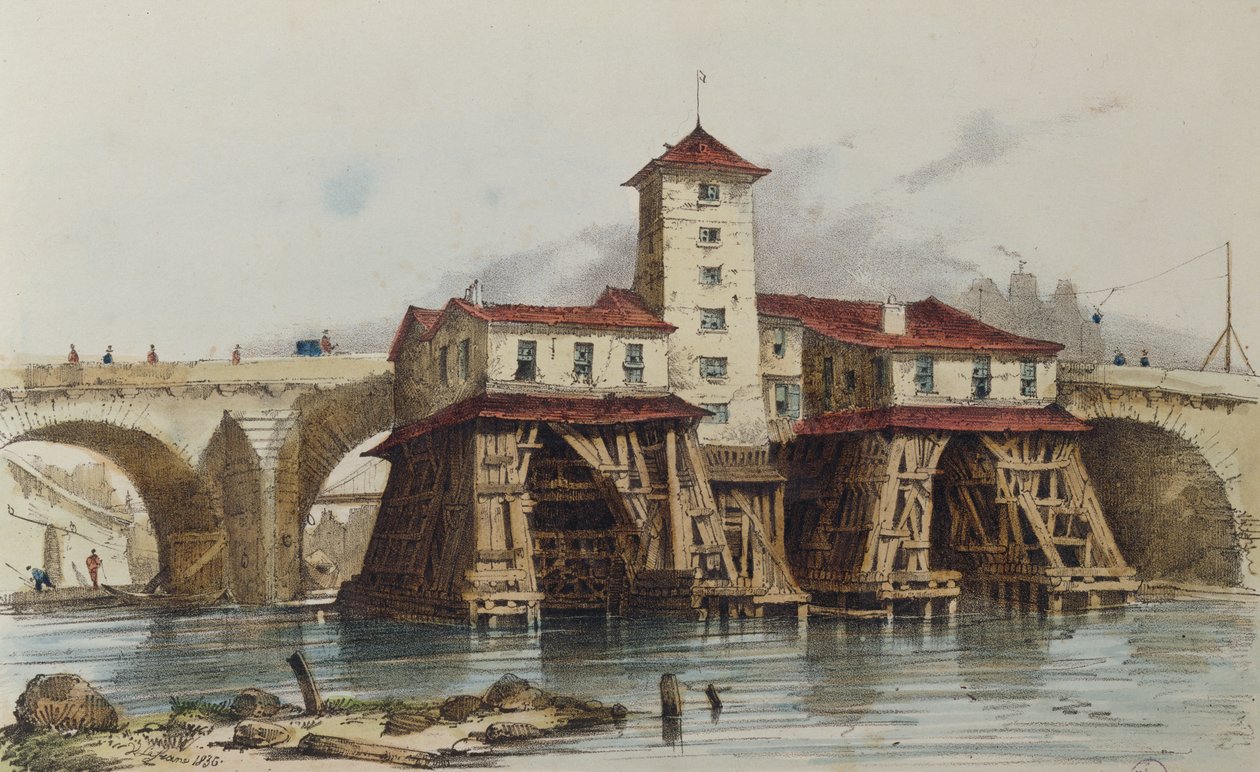 Pumpen vid Pont Notre Dame, 1836 av French School