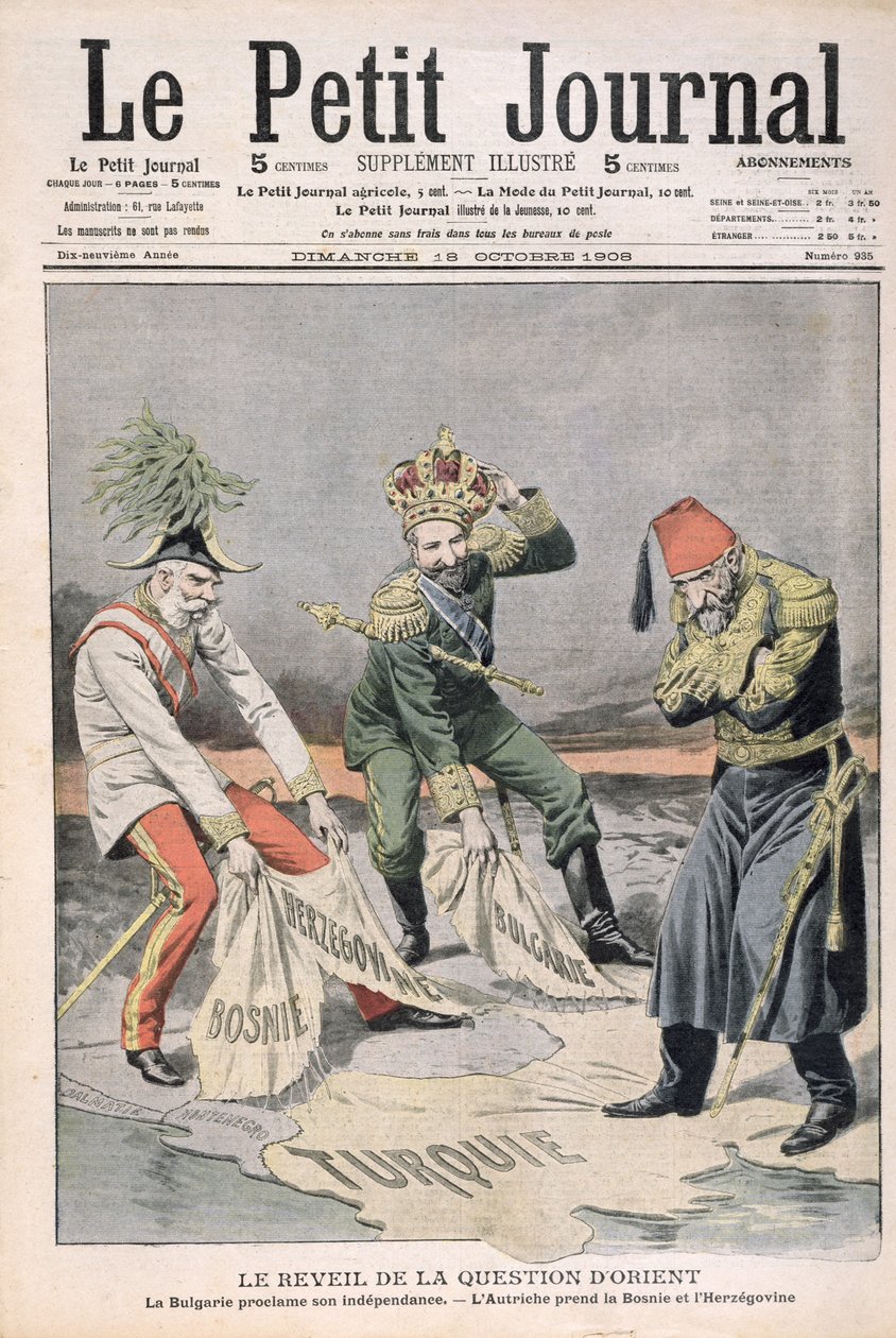The Resurgence of the matter of orientaliska länder och Balkan, omslagsillustration från Le Petit Journal, 18 oktober 1908 (färgstick) av French School