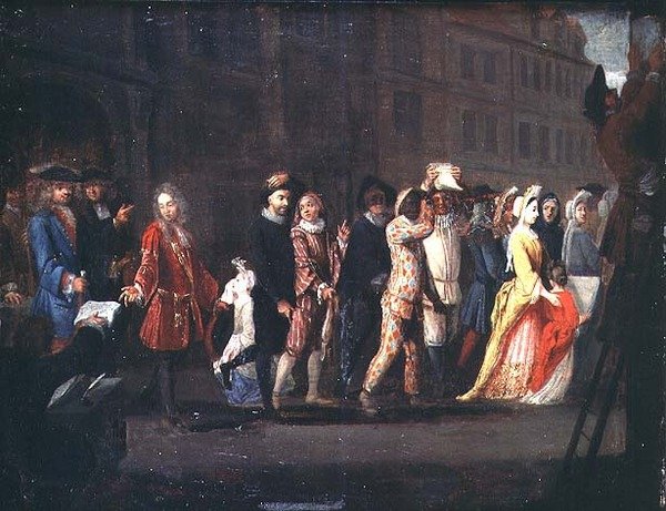 Comediens återkomst efter undertryckandet av Comedie Italienne, 1697 av French School