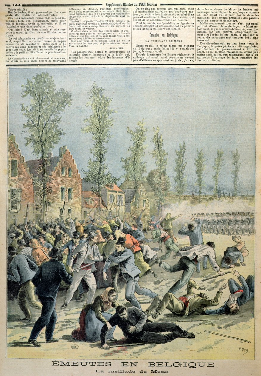 Upploppen i Mons, illustration från Le Petit Journal, maj 1893 av French School