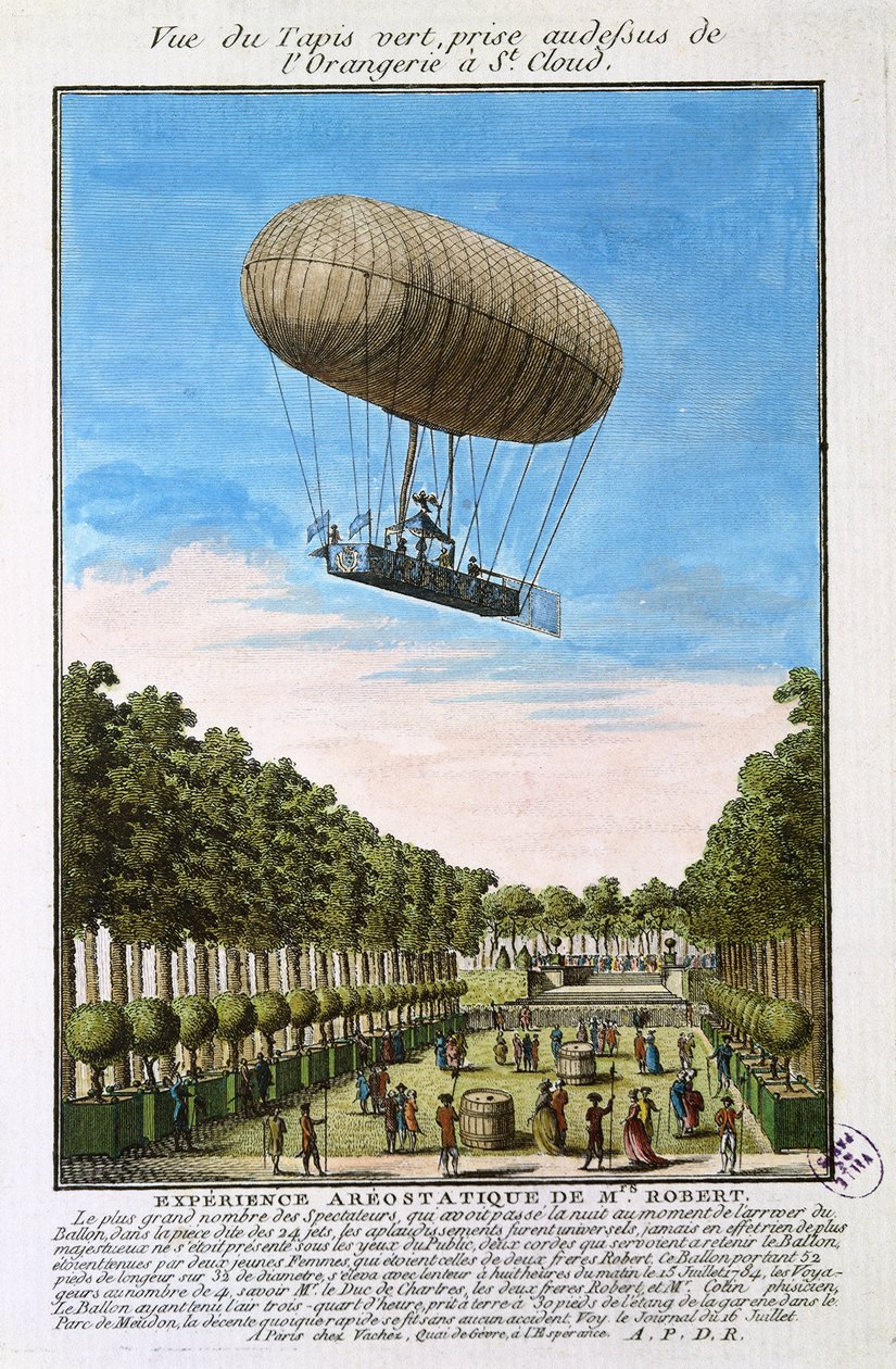 Robert Airship över Saint Cloud, Paris, 15 juli 1784 av French School