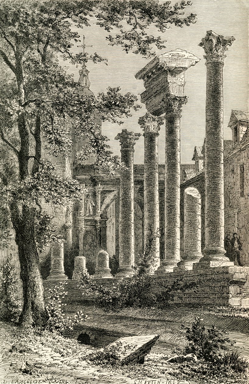 Den romerska teatern, Besançon, på 1800-talet, från "French Pictures" av pastor Samuel G. Green, publicerad 1878 (lito) av French School