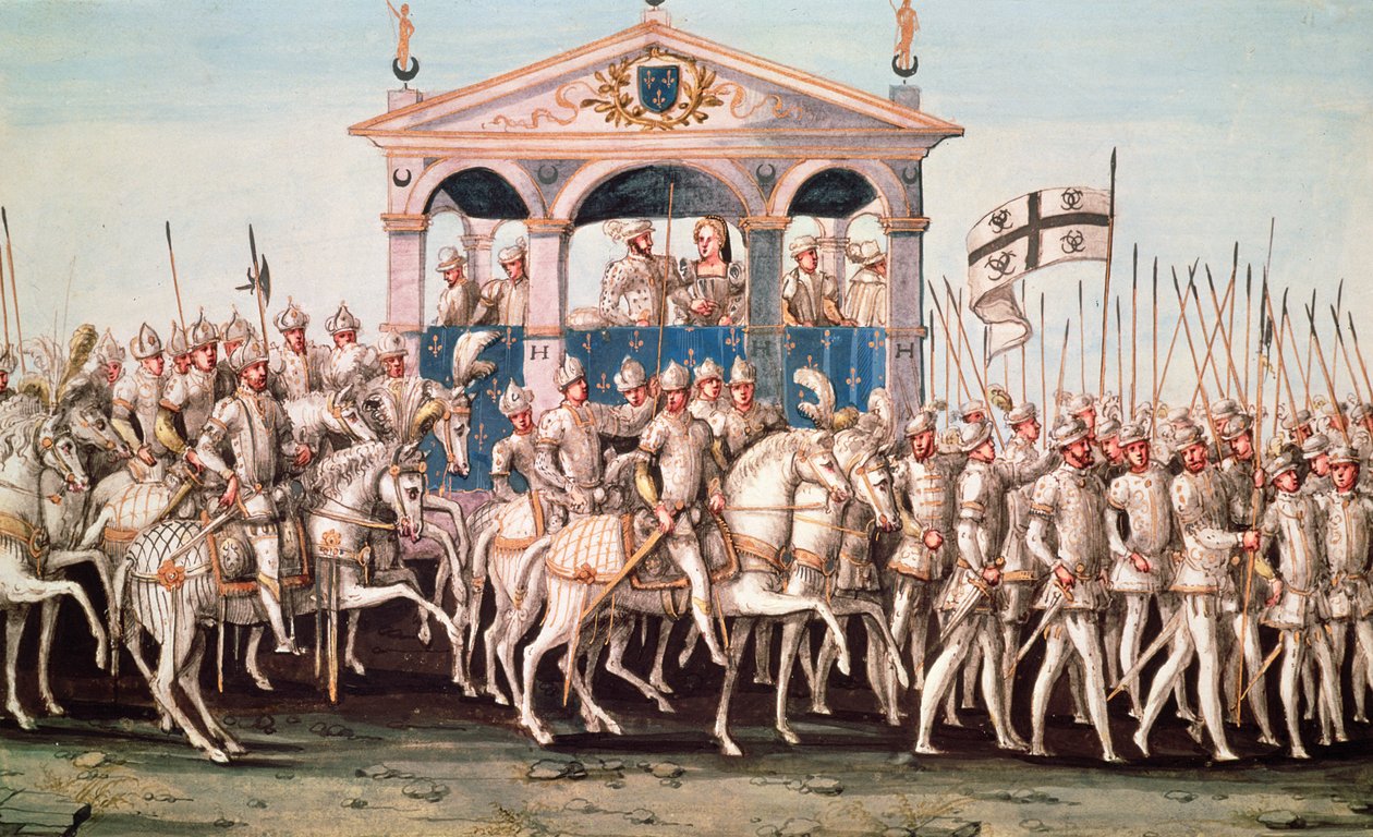 Henri II:s kungliga inträdesfestival (1519-59) till Rouen, 1 oktober 1550 av French School