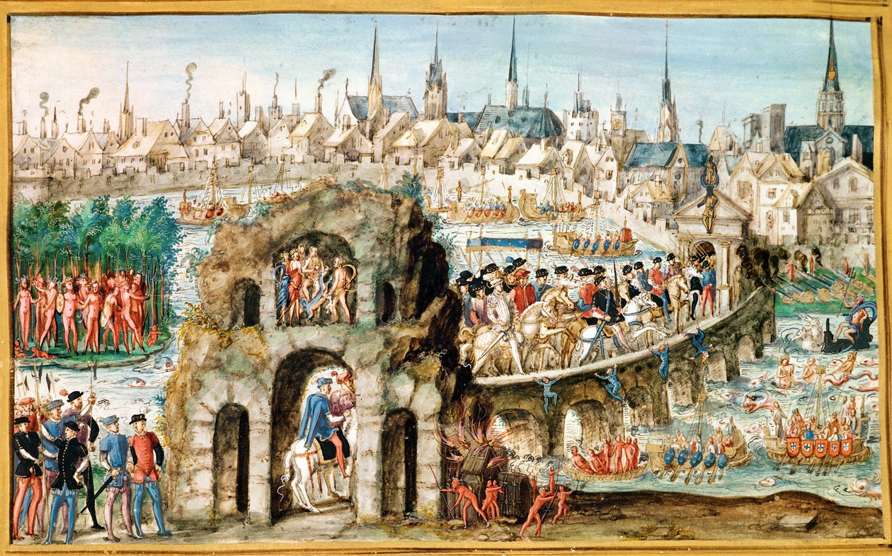 Henri II:s kungliga inträdesfestival (1519-59) till Rouen, 1 oktober 1550 av French School
