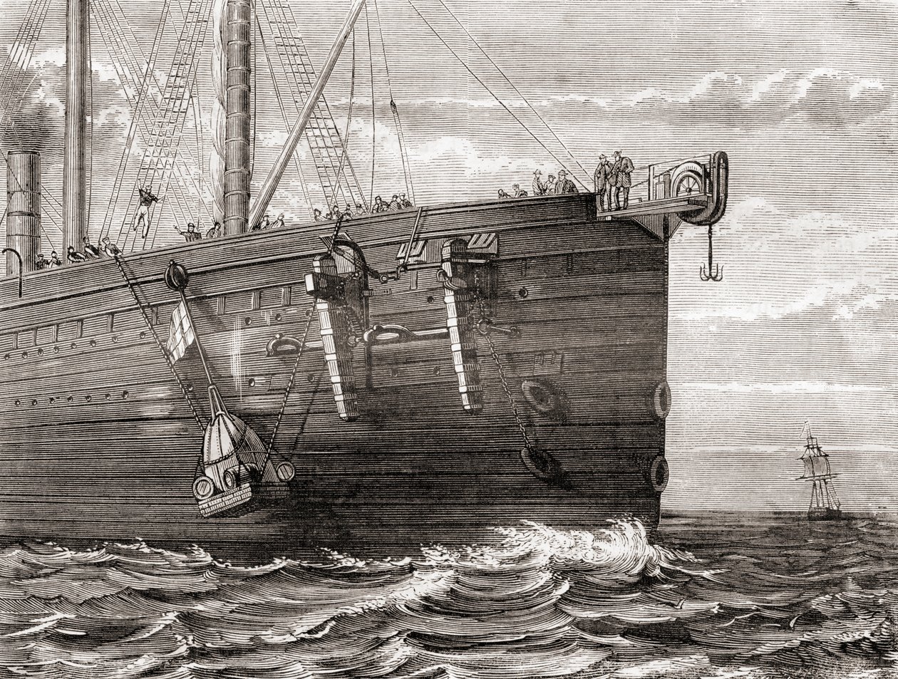 S.S. Great Eastern sjösätter en boj i havet för att markera platsen för en förlorad transatlantisk telegrafkabel av French School