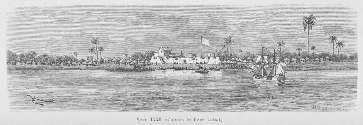 Saint-Louis River 1720, Senegal, illustration från "Le Senegal..." av Louis Leon Faidherbe av French School