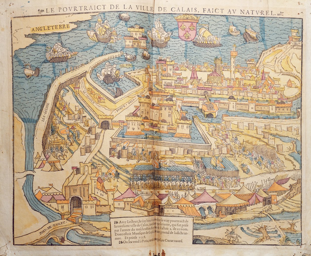 Belägringen av Calais, 1558 (färgat träsnitt) av French School