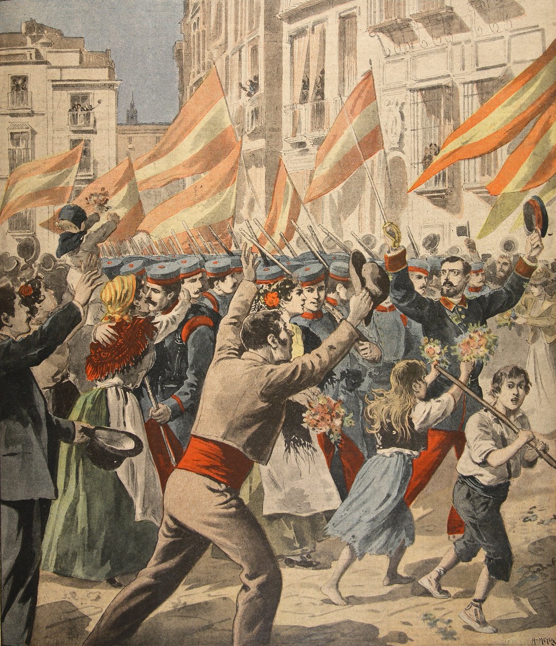 The Spanish American War, illustration från Le Petit Journal: Supplement illustre, 18 maj 1898 av French School
