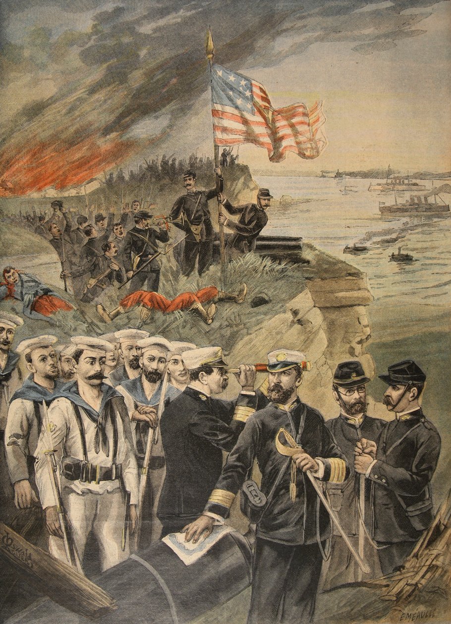 Det spanska amerikanska kriget: landning vid Guantanamo, illustration från Le Petit Journal: Supplement illustre, 1898 av French School