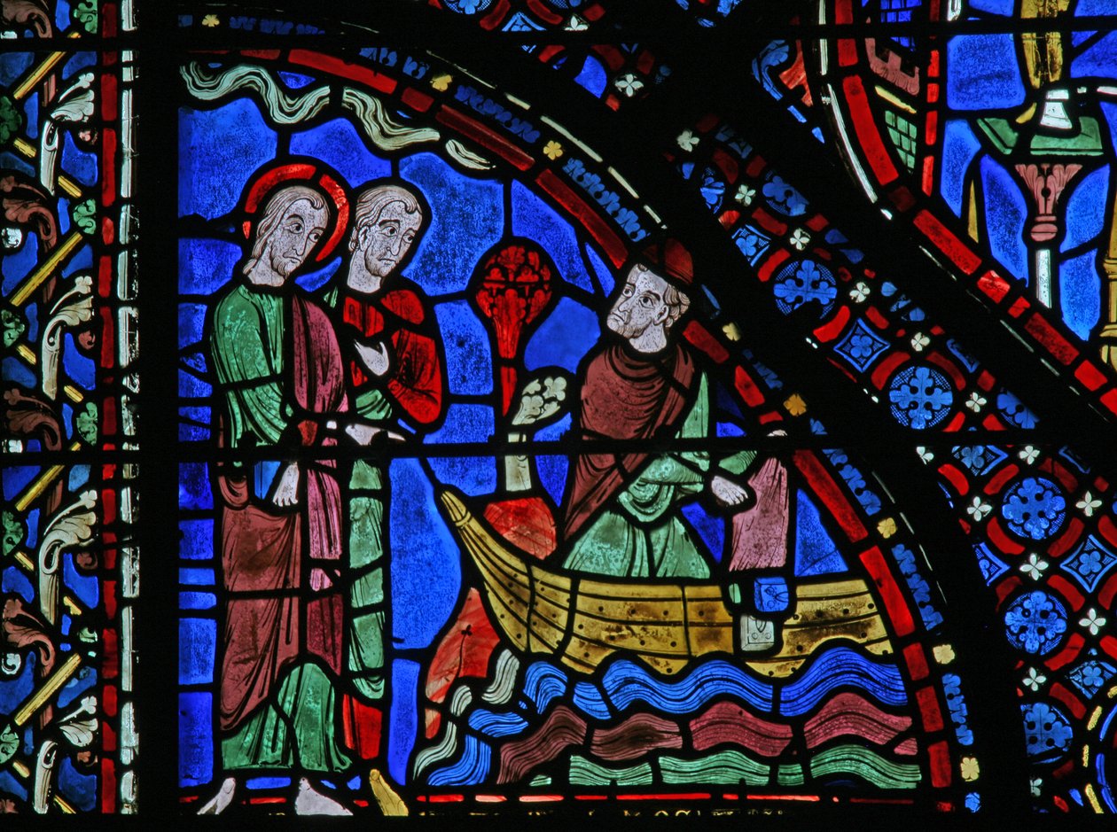 St James Window: Almongenes (Hermogines) kastar sina böcker i havet (w5) av French School