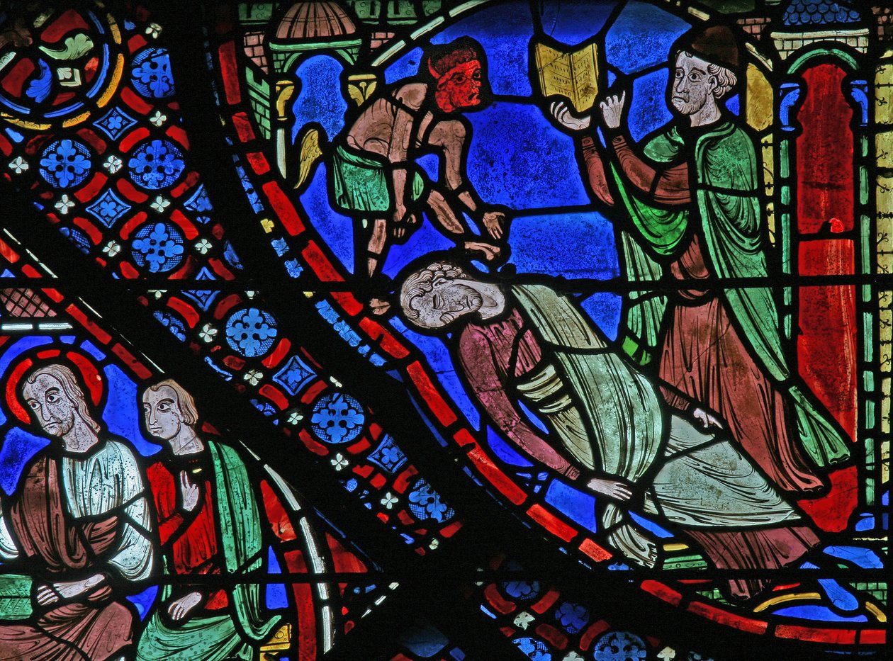 St James Window: Filetus är bunden med en magisk besvärjelse av Almogenes (Hermoniges) (w5) av French School