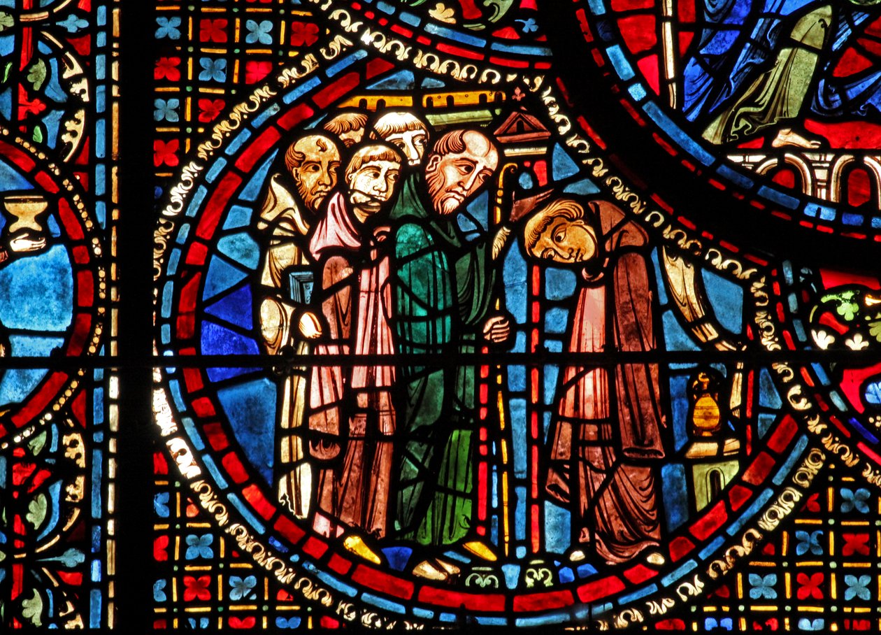 St Lubin-fönstret: han går in i ett kloster (w45) av French School