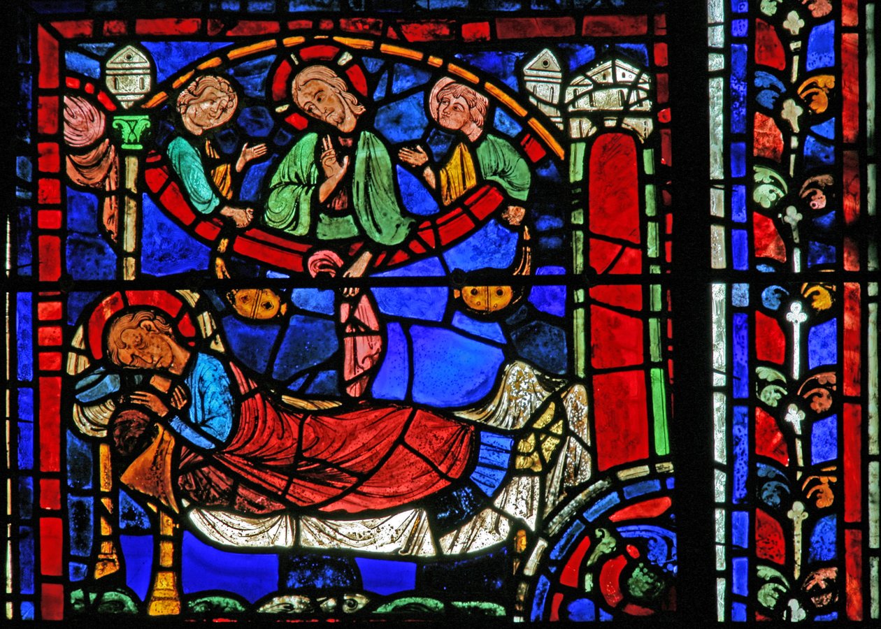 St Martin-fönstret: den helige Kristus dyker upp i en dröm (w20) av French School