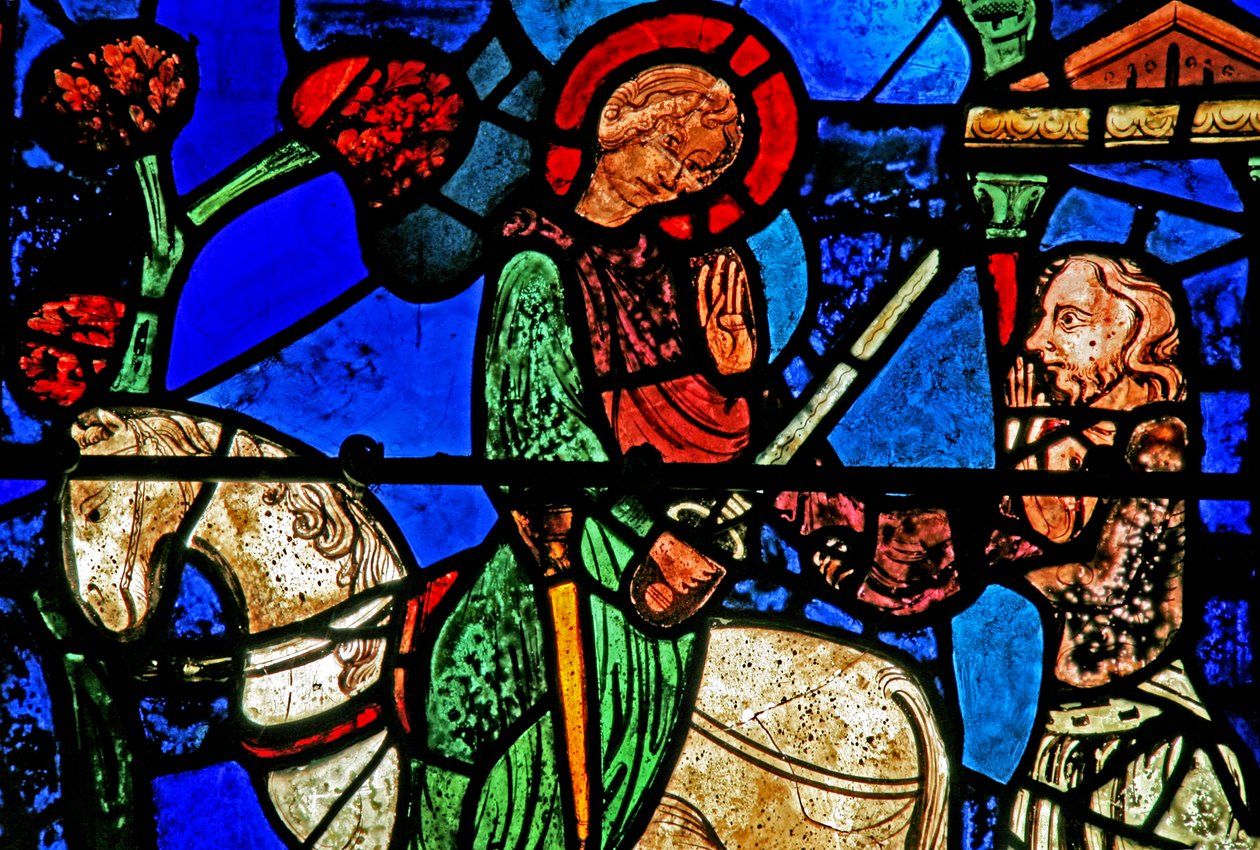 St Martin-fönstret: helgonet delar sin mantel (w20) av French School