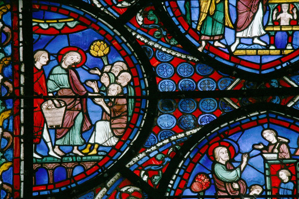 St Thomas-fönstret: delar ut bröd till de fattiga (w23) av French School