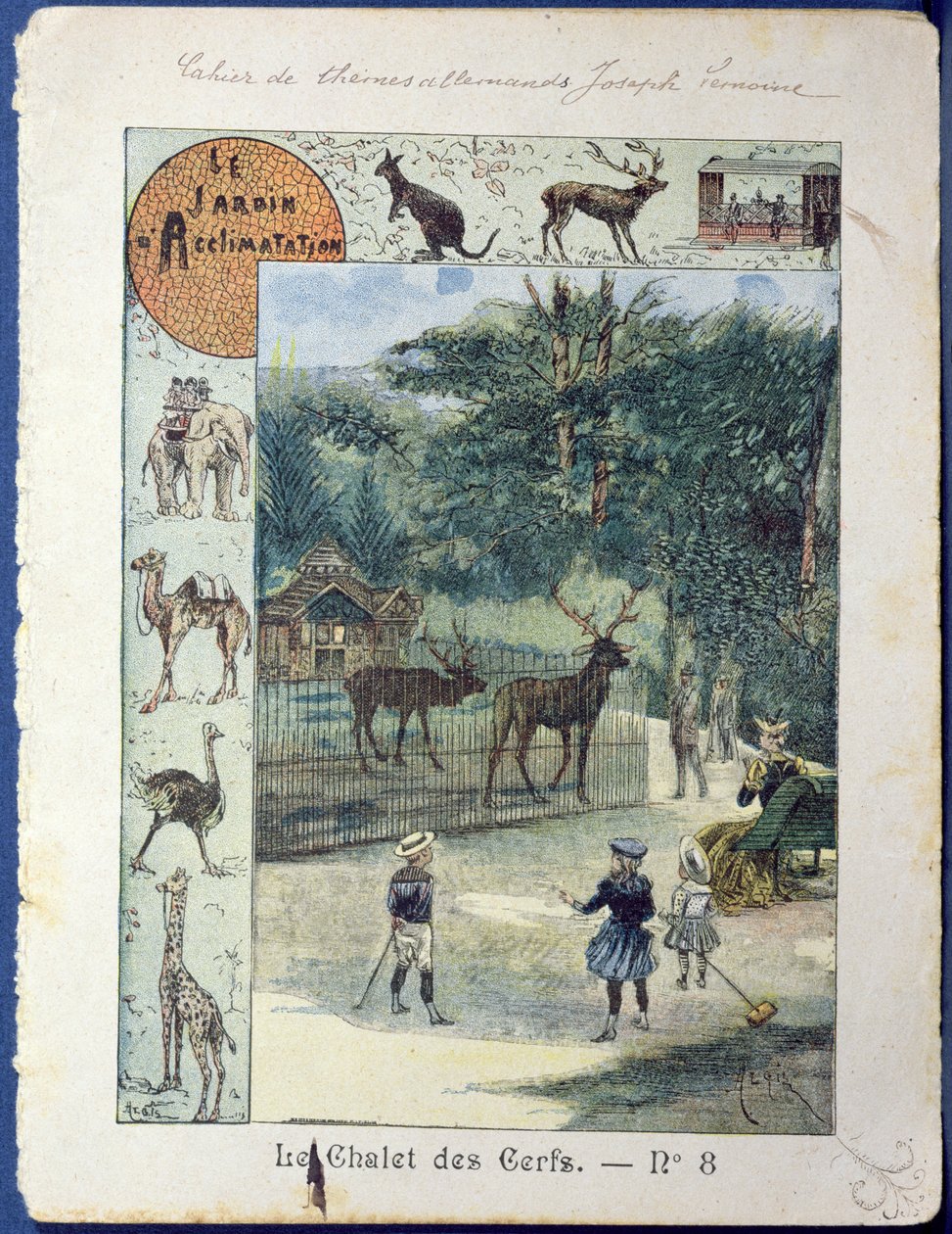 Stag House vid Jardin dAcclimatation, Paris, ca 1900 (färggravyr) av French School