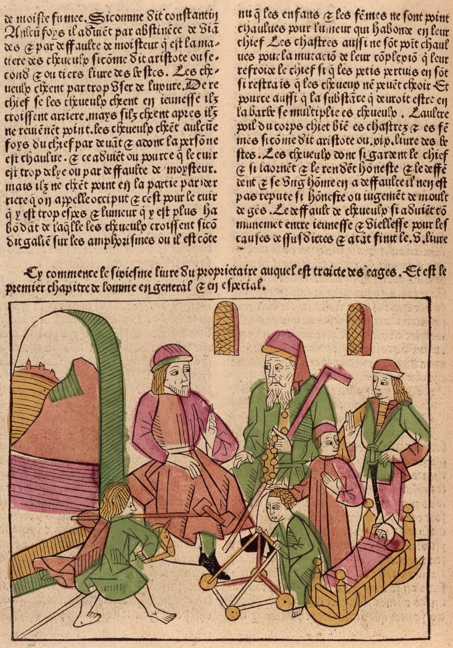 Livets stadier, från Le Livre des Proprietes des Choses av Barthelemy langlais, 1485 (träsnitt i färg) av French School