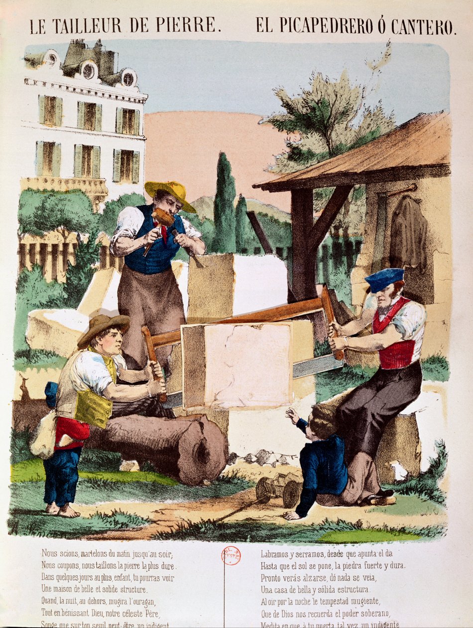Stenhuggare, illustration från en barnbok, c.1890 av French School