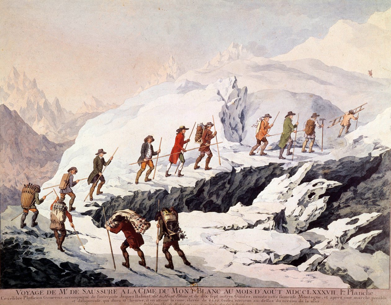 Den schweiziske naturforskaren Horace Benedict (Horace-Benedict) av Saussure (1740-1799) och den franske bergsguiden Jacques Balmat gjorde den andra bestigningen av Mont Blanc i augusti 1787. av French School
