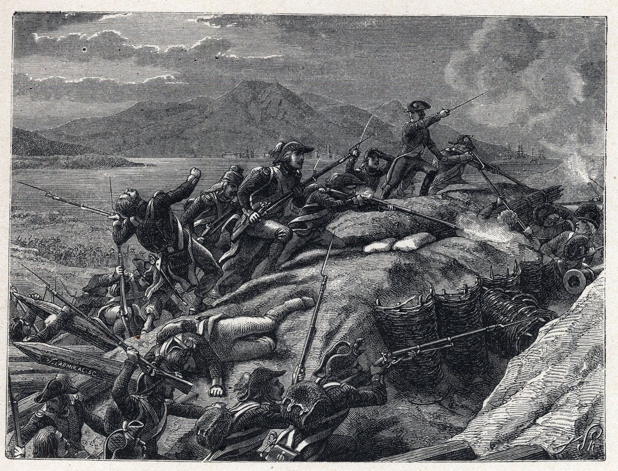 Terrorn under den franska revolutionen: belägringen av Toulon från september till december 1793 av kapten Napoleon Bonapartes trupper mot staden som är allierad med de engelska styrkorna. av French School
