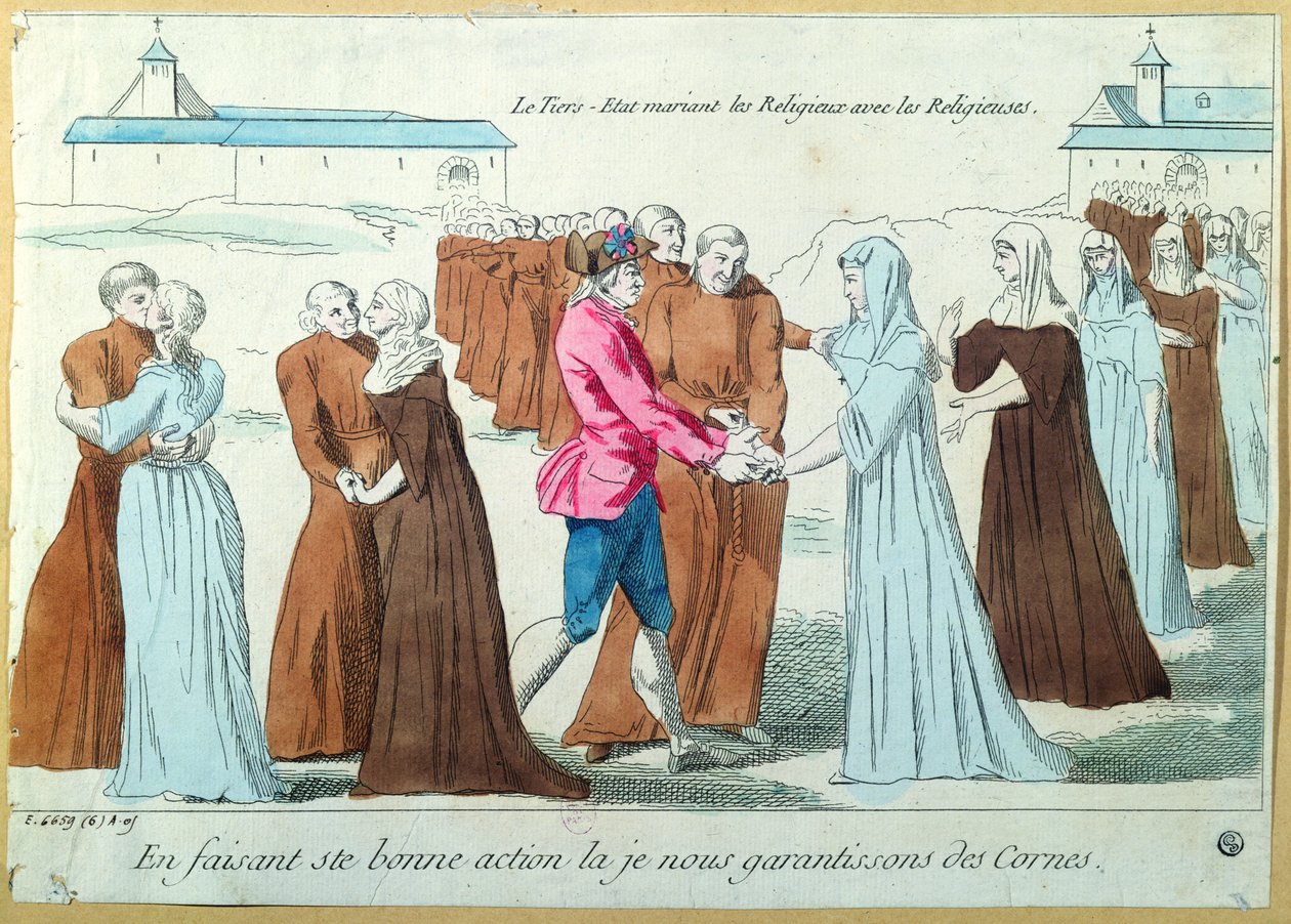 Tredje ståndet gifter sig med munkar med nunnor, c.1792 av French School