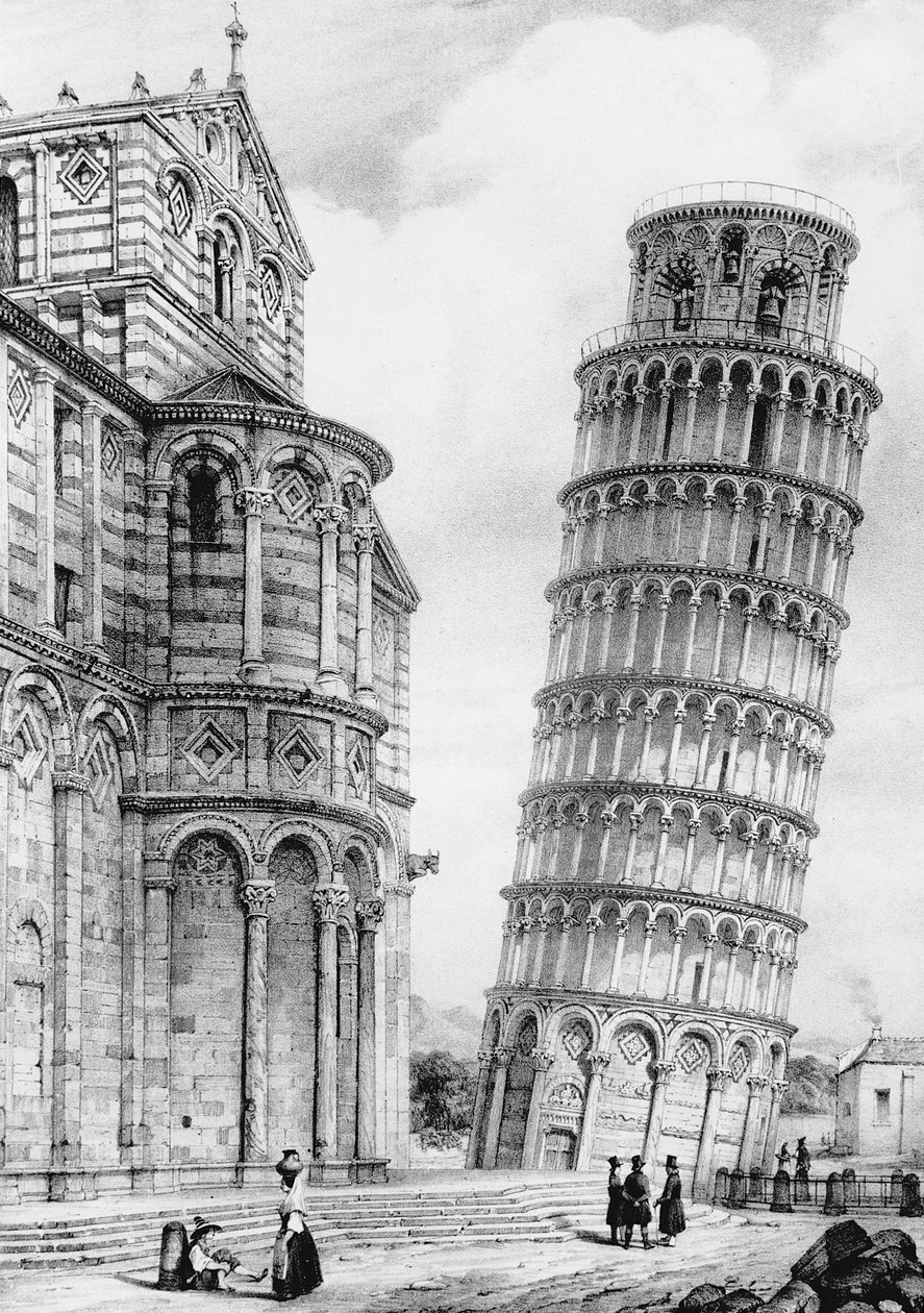 Tornet och katedralen i Pisa (gravyr) av French School