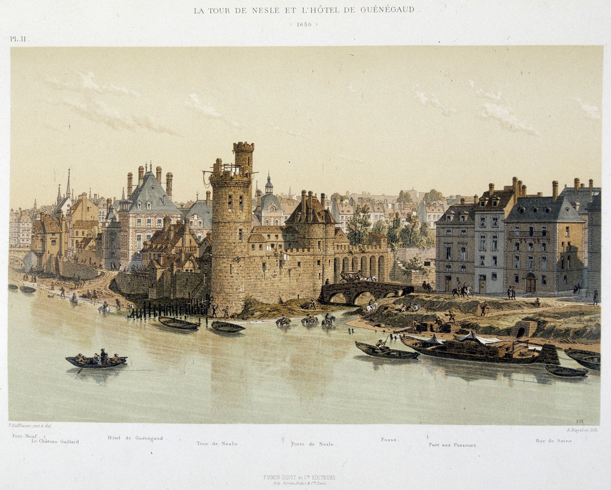 Tornet i Nesles och Hotel de Guenegaud 1650 - i "Paris a travers les ages", sent 1800-tal av French School