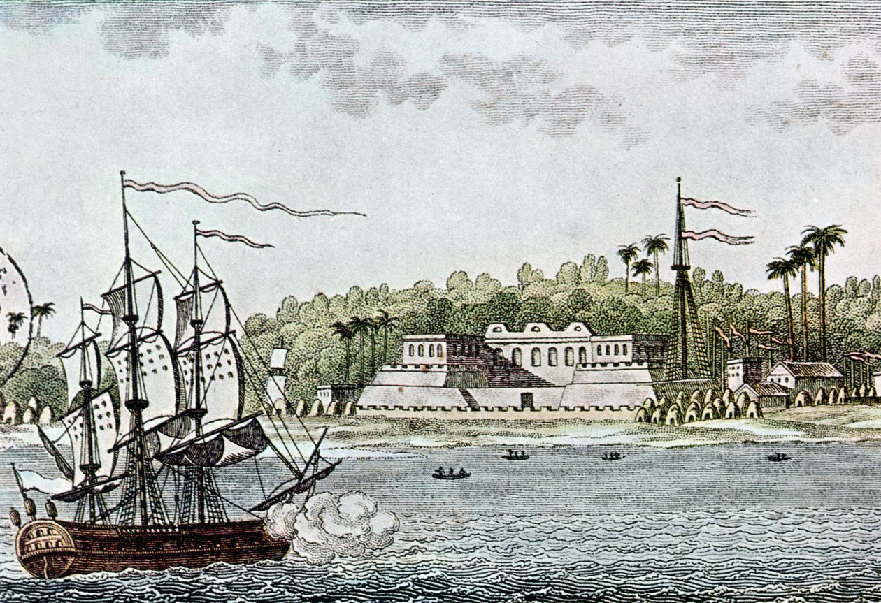 Staden St. Louis, Senegal, från LAfrique av R. Geoffroy, 1814 av French School