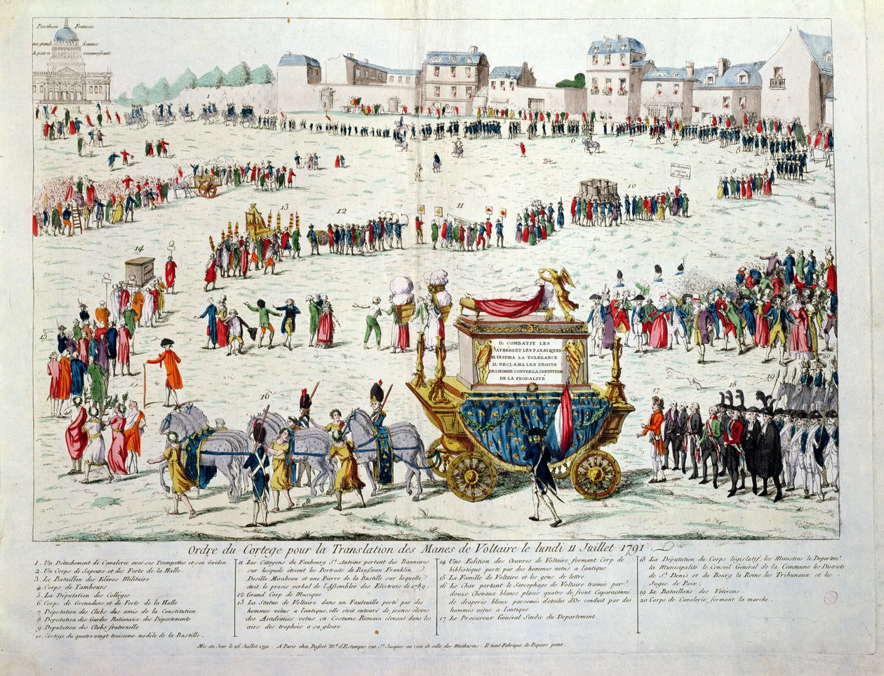 The Translation of the Mortal Remains of Voltaire (1694-1778) till Pantheon Paris den 10 juli 1791 (wc på papper) av French School