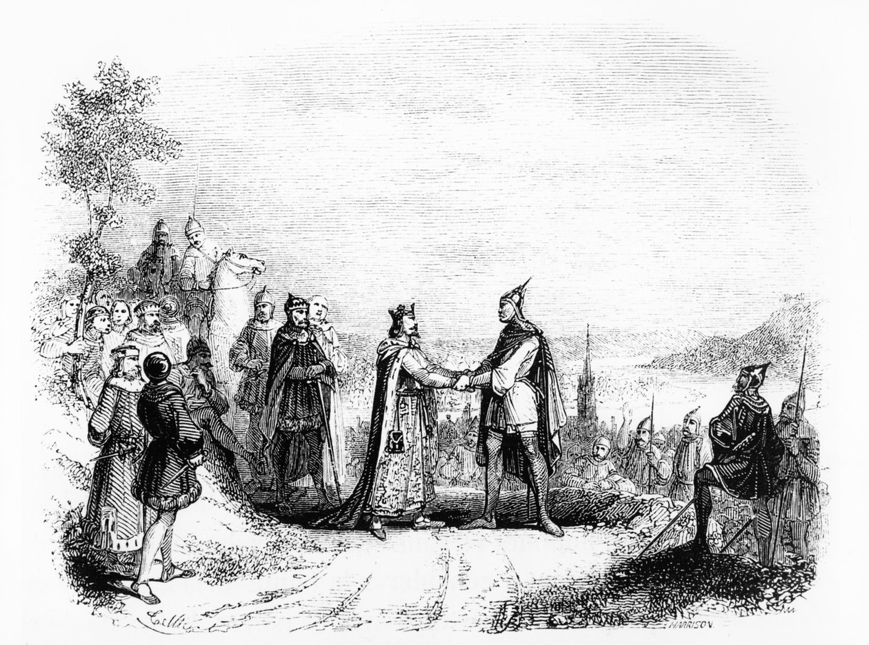 Fördraget i Saint Clair-sur-Epte mellan Karl III den enkle (879-929) kung av Frankrike (898-923) och Rollo vikingen 911 av French School