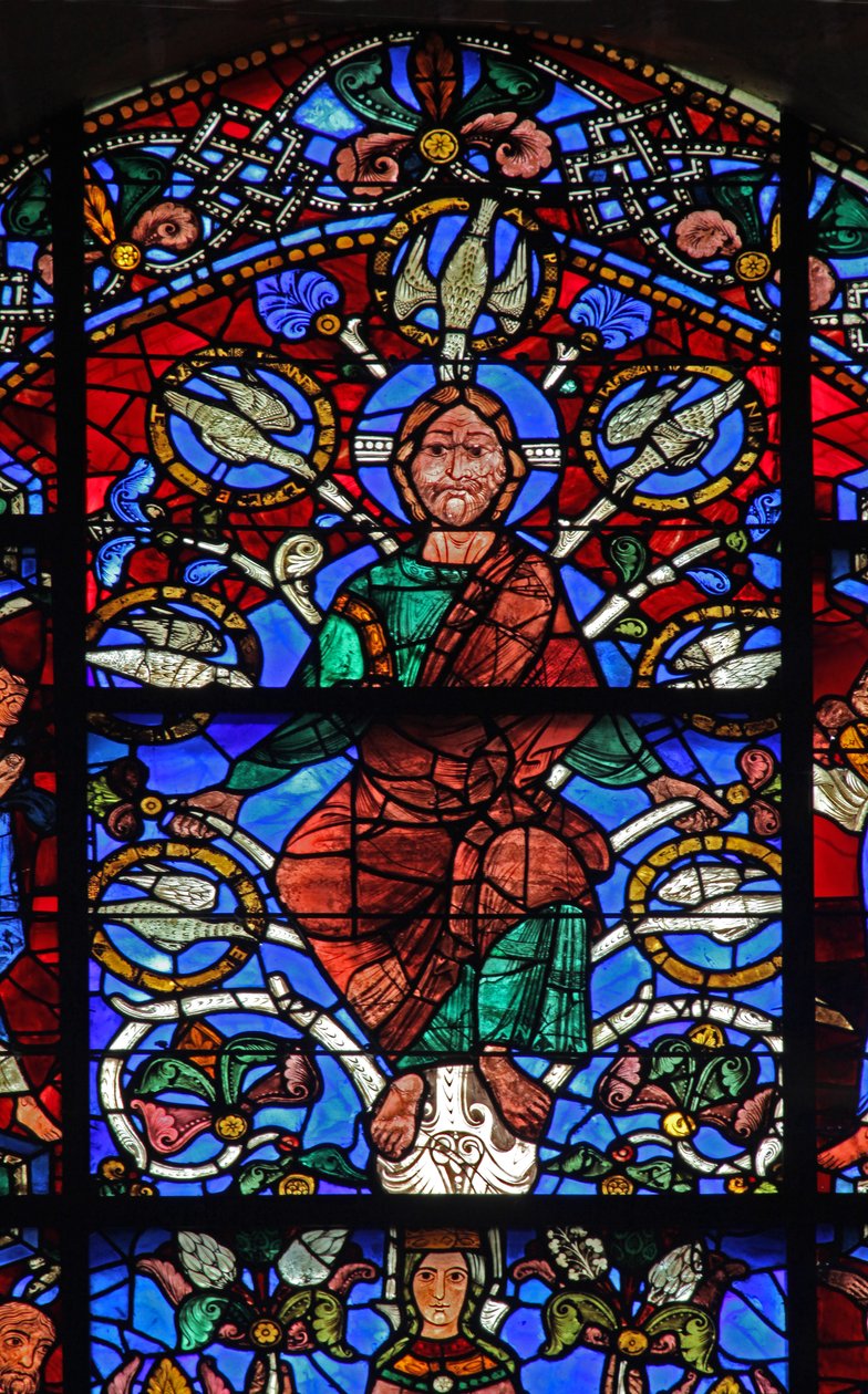 Isais träd: Isais träd: Kristus med den helige Andes sju duvor: till vänster Habakkuk och Sophonias till höger (w49) av French School