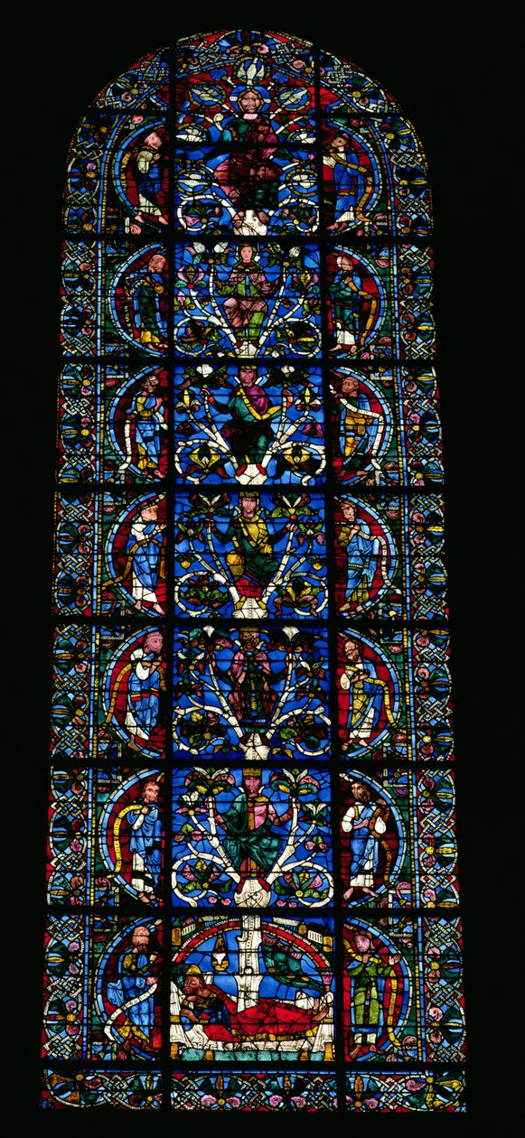 The Tree of Jesse, lansettfönster i västra fasaden (målat glas) (detalj av 98062) av French School