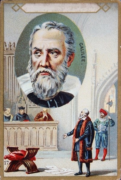 Rättegången mot Galileo Galilei (1564-1642) 1633 (färg litho) av French School
